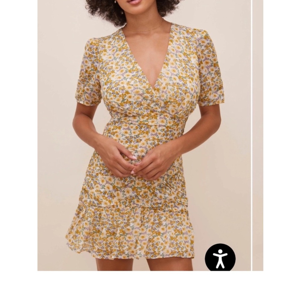 Astr The Label Butter Yellow Floral Babydoll Mini Dress M Ruffle Coquette Girly